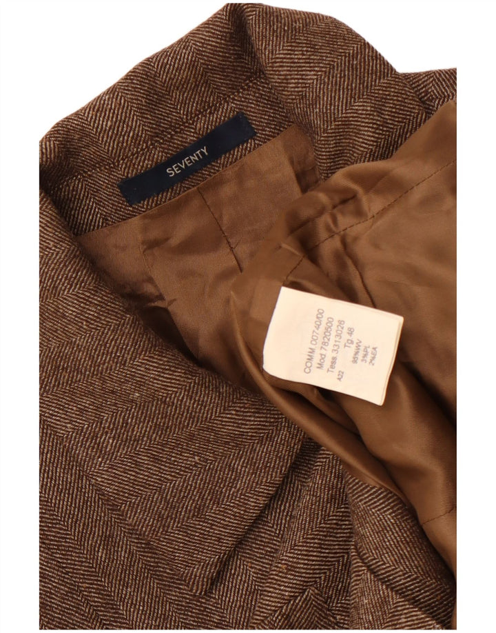 Seventy Womens Crop Blazer Jacket IT 48 XL Καφέ Μαλλί ψαροκόκαλο