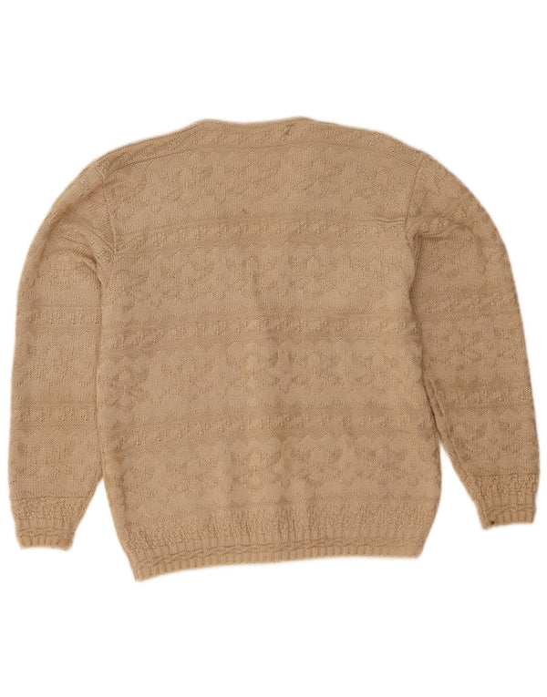 Vintage γυναικεία ζακέτα UK 12 Medium Beige γεωμετρικό ακρυλικό