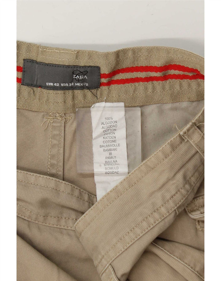 Zara Ανδρικό Σορτς Cargo EU 42 Μεγάλο W32 Μπεζ βαμβακερό