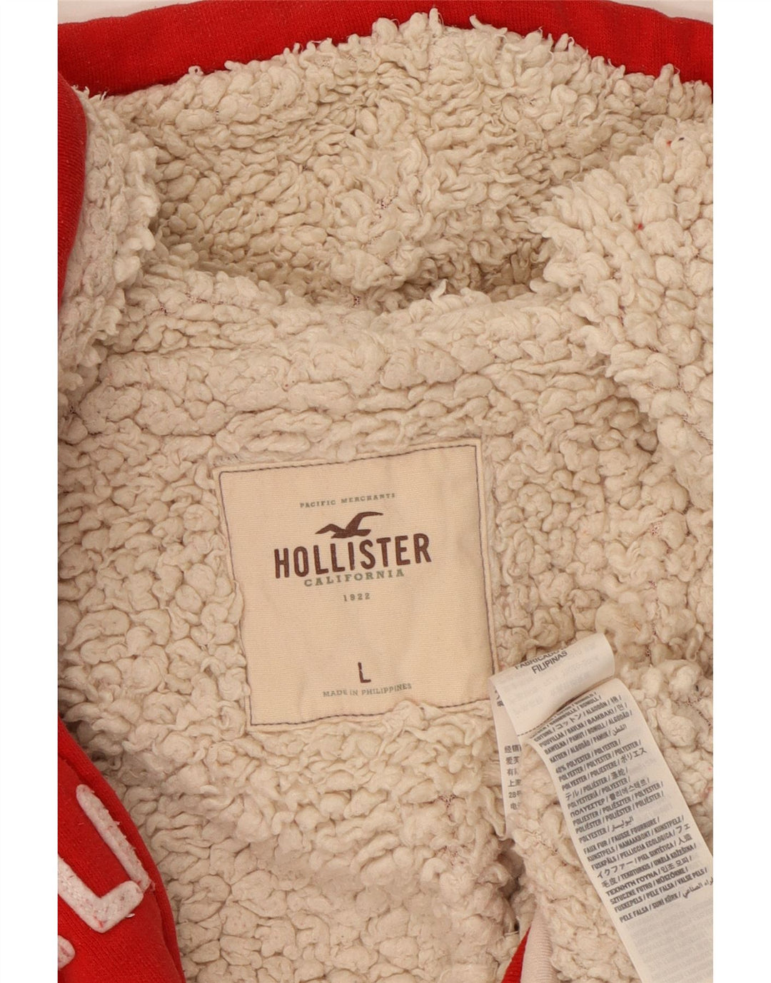 HOLLISTER Γυναικείο πουλόβερ με κουκούλα με φερμουάρ UK 14 μεγάλο κόκκινο βαμβακερό