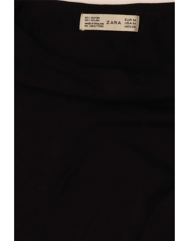 Zara Γυναικείο Crop Top μακρυμάνικο UK 12 Medium Black Rayon