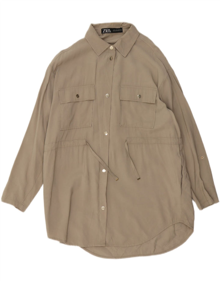 Zara Γυναικείο πουκάμισο Oversized Φόρεμα UK 14 Medium Beige Viscose