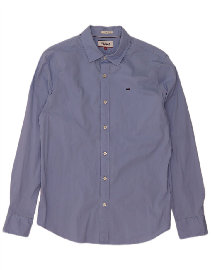 Ανδρικό πουκάμισο Tommy Hilfiger Slim Fit μεγάλο μπλε βαμβακερό