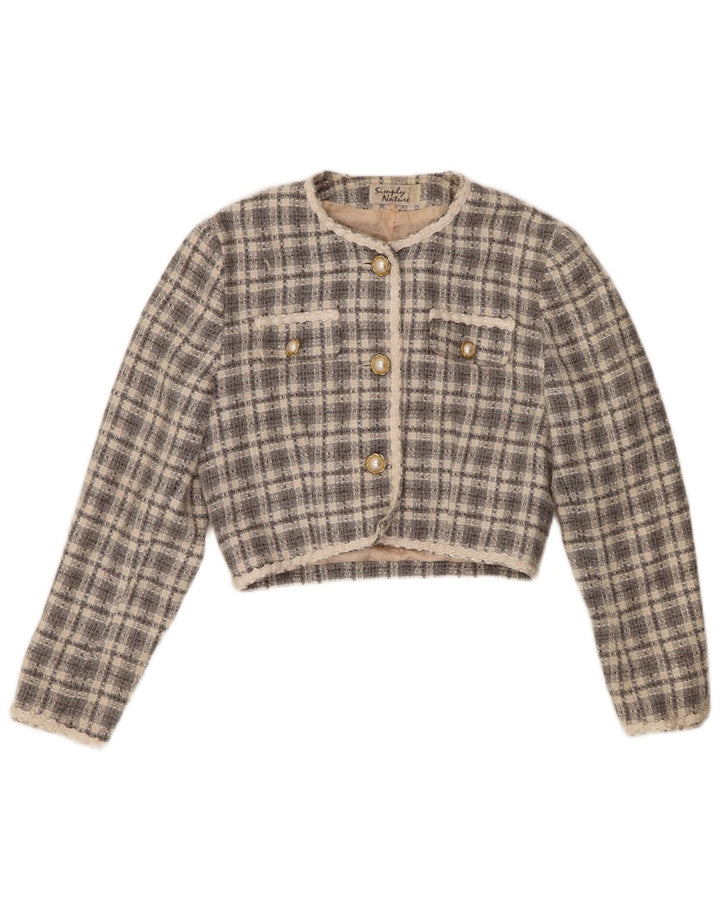 Vintage γυναικείο μπουφάν μπολερό με 3 κουμπιά EU 36 Small Grey Check Acrylic