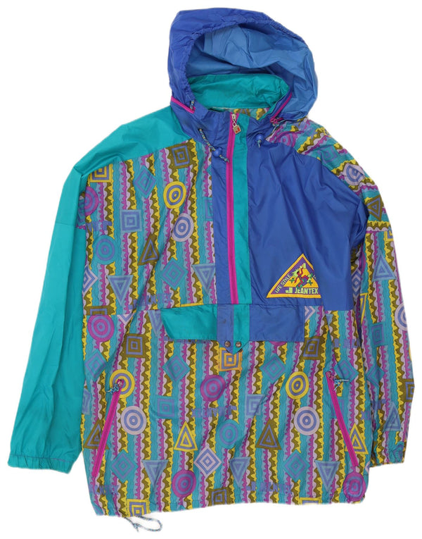 Vintage Mens Hooded Anorak Rain Jacket UK 44 2XL Multicoloured Geometric