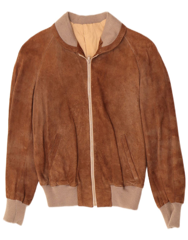 Vintage Ανδρικό Suede Bomber Jacket IT 48 Μεσαίο Καφέ Δερμάτινο