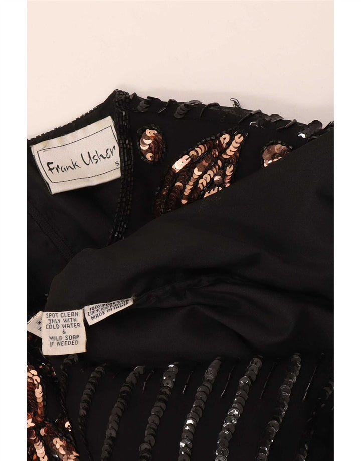 Frank Usher Γυναικεία Βραδινή Μπλούζα Τοπ UK 10 Small Black Paisley Silk