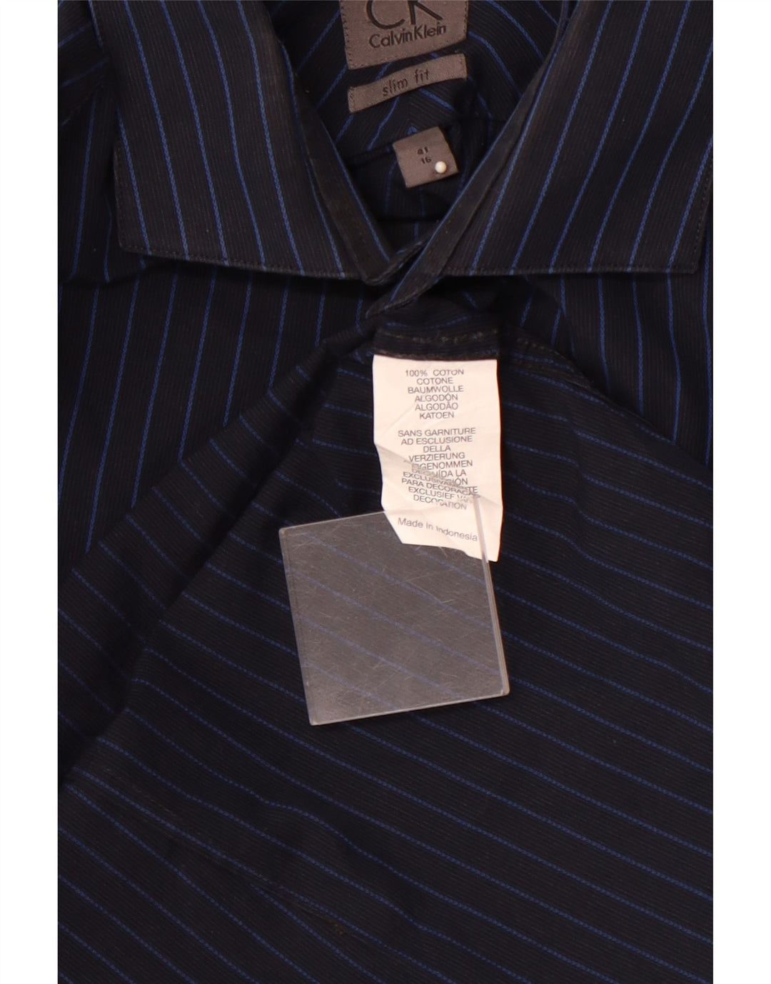 CALVIN KLEIN Ανδρικό πουκάμισο Slim Fit Μέγεθος 16 41 Μεγάλο μπλε ριγέ βαμβακερό