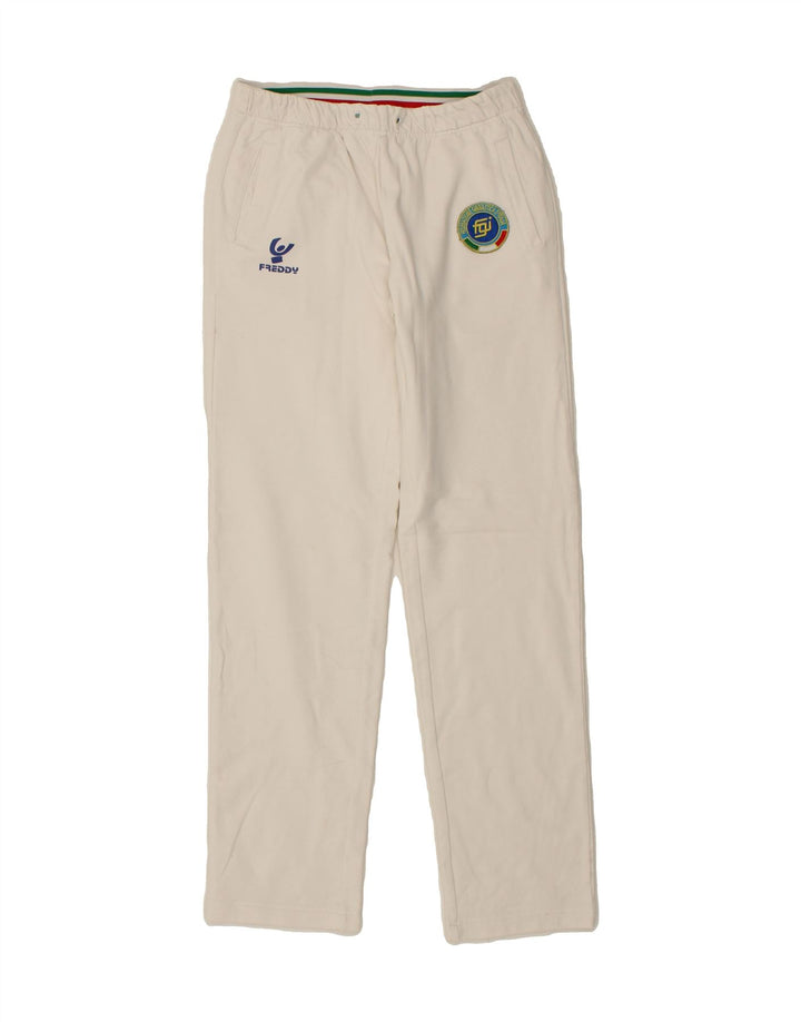 FREDDY Womens Tracksuit Trousers US 8/10 Small White Polyester Vintage Freddy and Second-Hand Freddy from Messina Hembry 