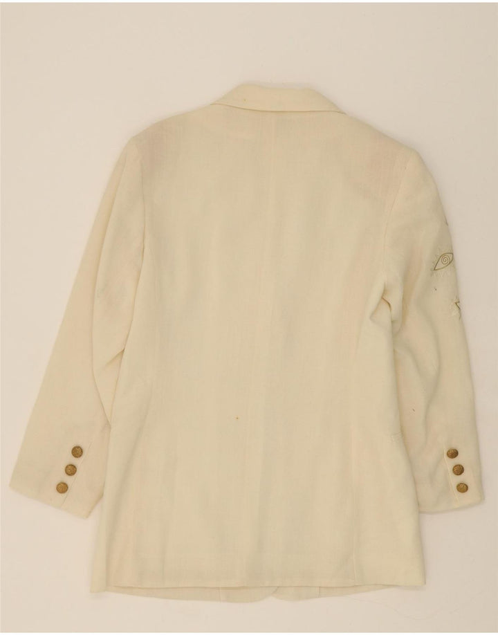 VINTAGE Womens 3 Button Blazer Jacket EU 40 Medium Beige Polyester Vintage Vintage and Second-Hand Vintage from Messina Hembry 