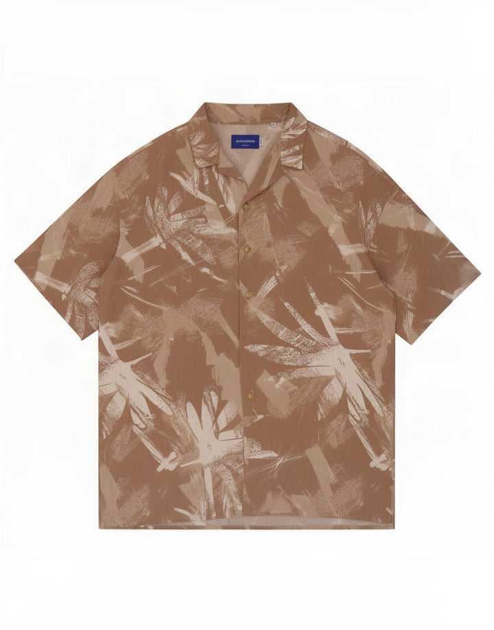 Jack & Jones Ανδρικό πουκάμισο με κοντό μανίκι με μοτίβο, μεσαίο μπεζ βισκόζη