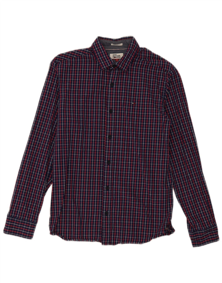 TOMMY HILFIGER Mens Regular Fit Shirt Small Navy Blue Check