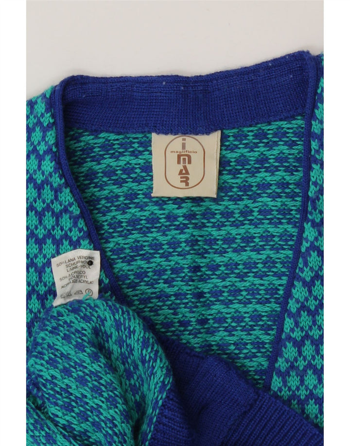 Vintage γυναικεία ζακέτα πουλόβερ UK 14 Medium Blue Houndstooth μαλλί