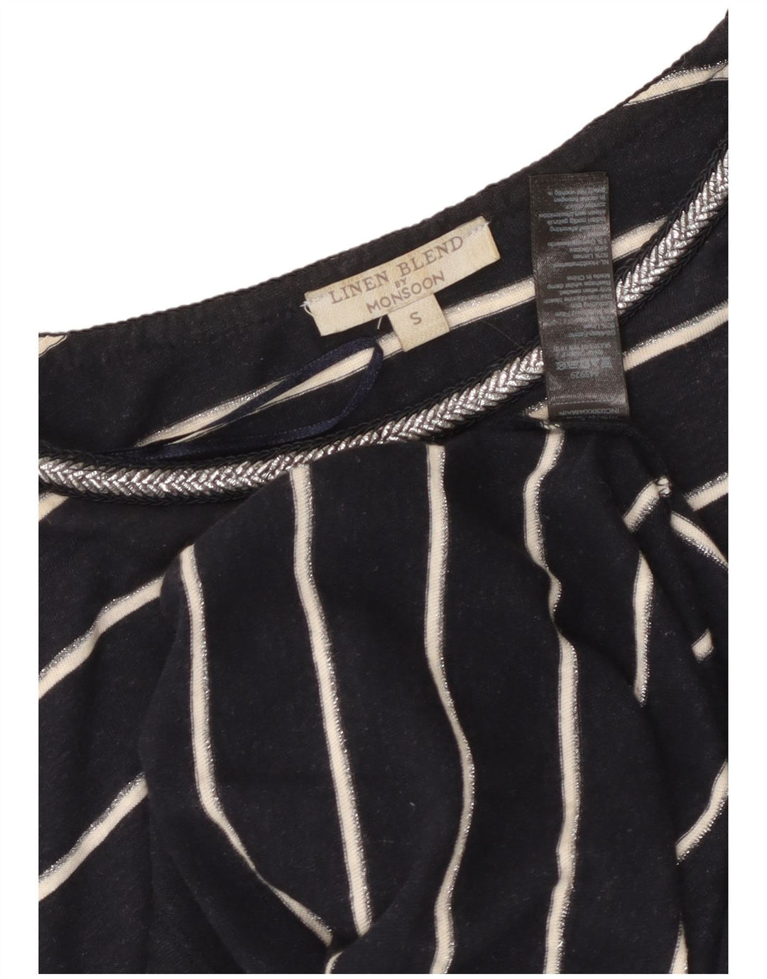 Γυναικείο μπλουζάκι MONSOON UK 10 Small Navy Blue ριγέ λινό