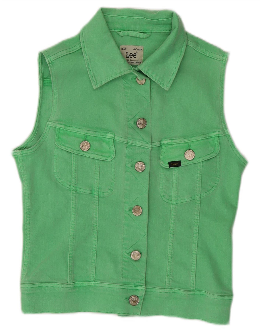 Lee Womens Crop Denim Gilet UK 10 Small Green Cotton