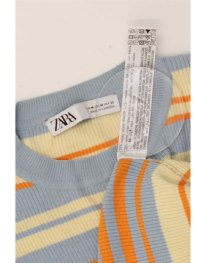 Zara γυναικεία μπλούζα Crop Top UK 12 μεσαία πολύχρωμη ριγέ βισκόζη