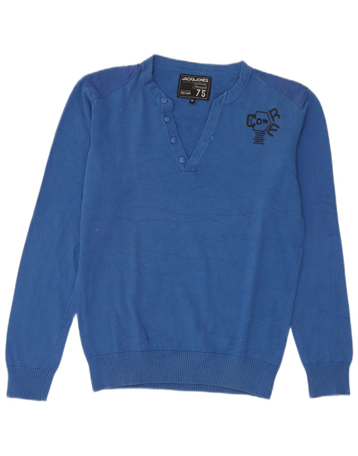 Jack & Jones Ανδρικό πουλόβερ με λαιμόκοψη σε μεσαίο μπλε βαμβακερό