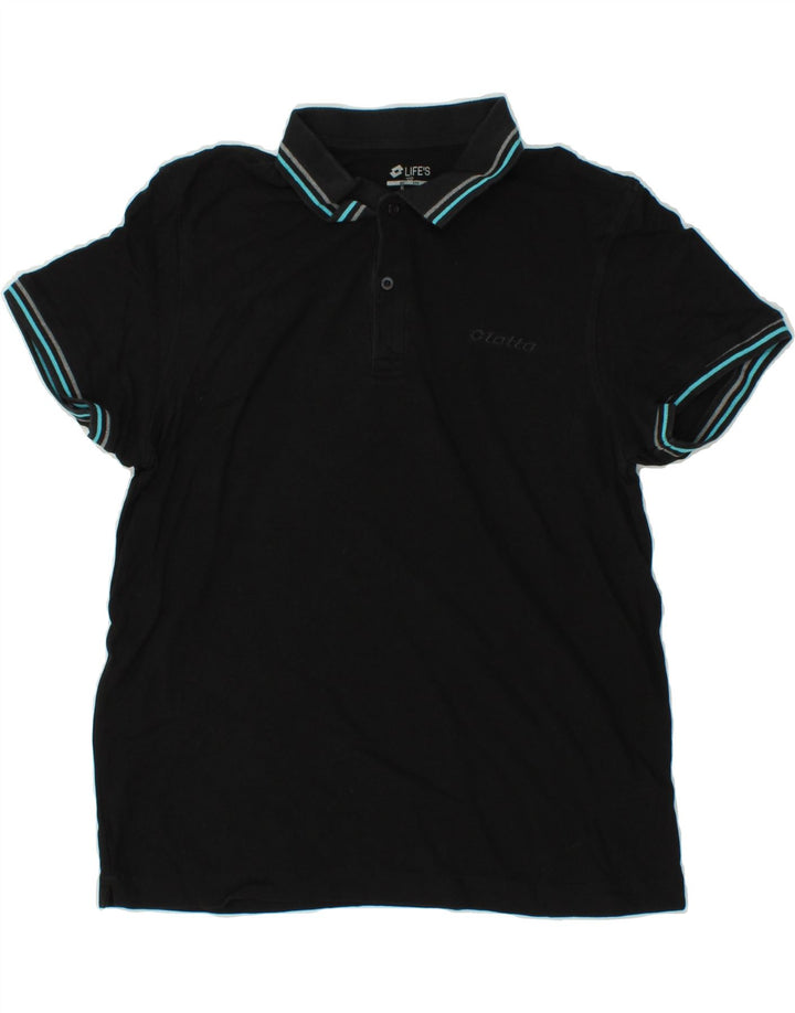 LOTTO Mens Polo Shirt Large Black Cotton Vintage Lotto and Second-Hand Lotto from Messina Hembry 