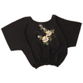 Vintage Γυναικεία Crop Μπλούζα Τοπ UK 16 Large Black Floral Polyester