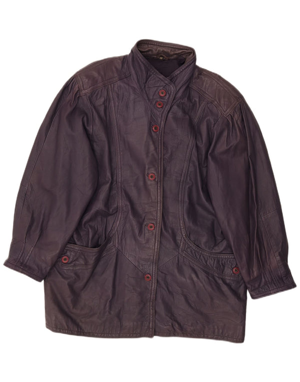 VINTAGE Γυναικείο Δερμάτινο Παλτό EU 48 2XL Μωβ Δέρμα