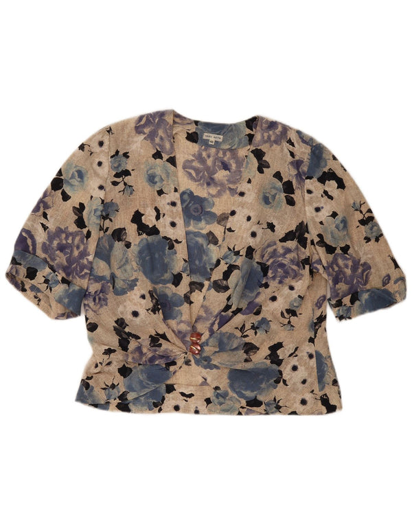 Vintage γυναικεία ζακέτα 1/2 μανίκι IT 48 XL μπεζ λουλουδένιο μετάξι