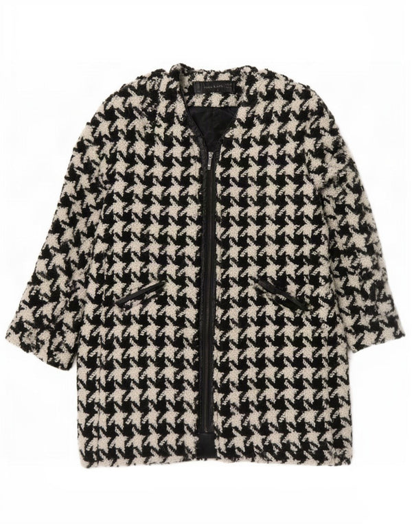 Zara Γυναικείο Παλτό UK 16 Μεγάλο μαύρο μαλλί Houndstooth