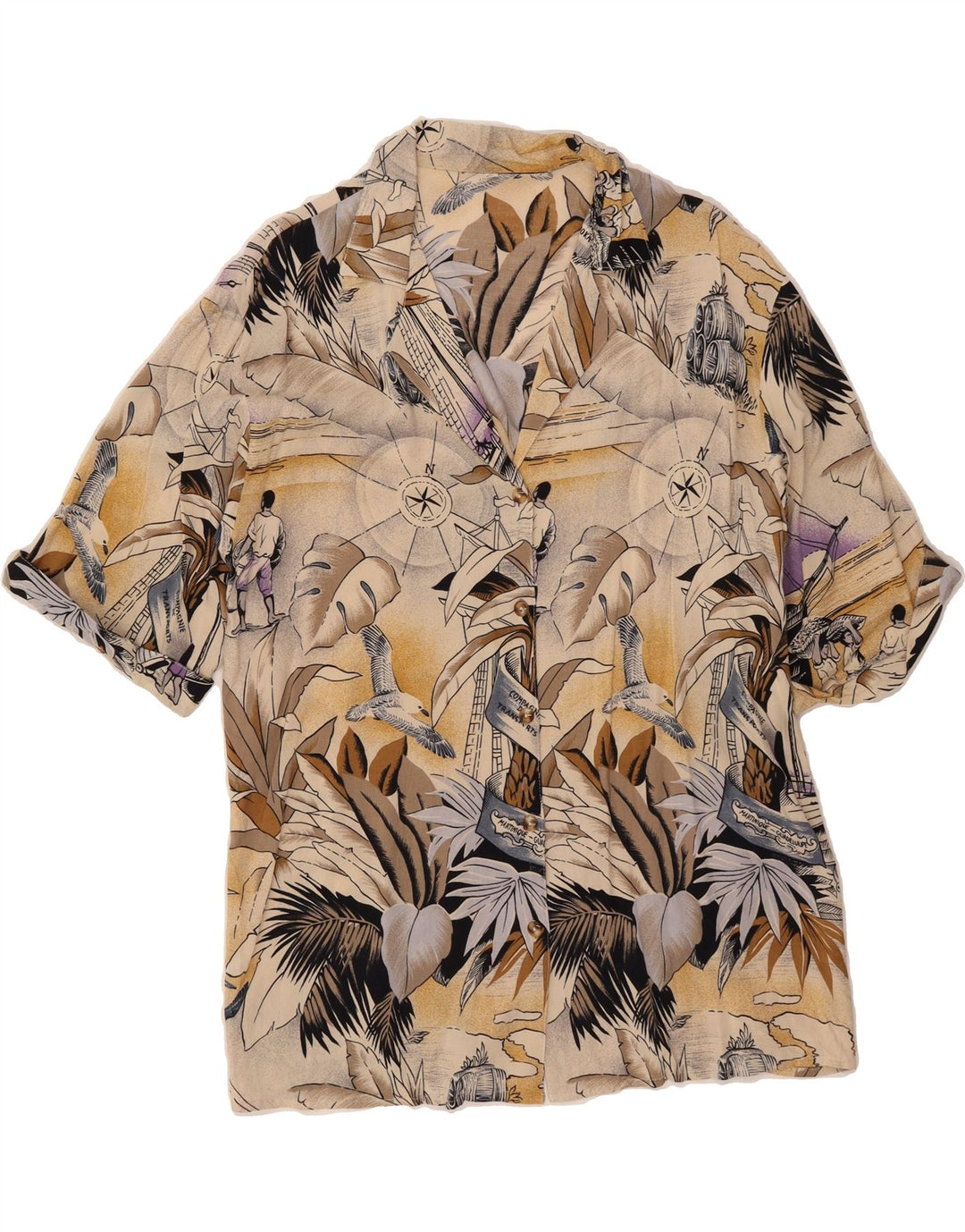 VINTAGE Womens Abstract Pattern Shirt Blouse UK 14 Large Beige Vintage Vintage and Second-Hand Vintage from Messina Hembry 