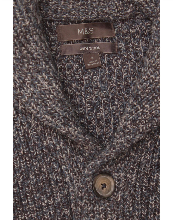 Ανδρικό πουλόβερ ζακέτα Marks & Spencer Μαλλί με μεσαίο μπλε φλύκταινα