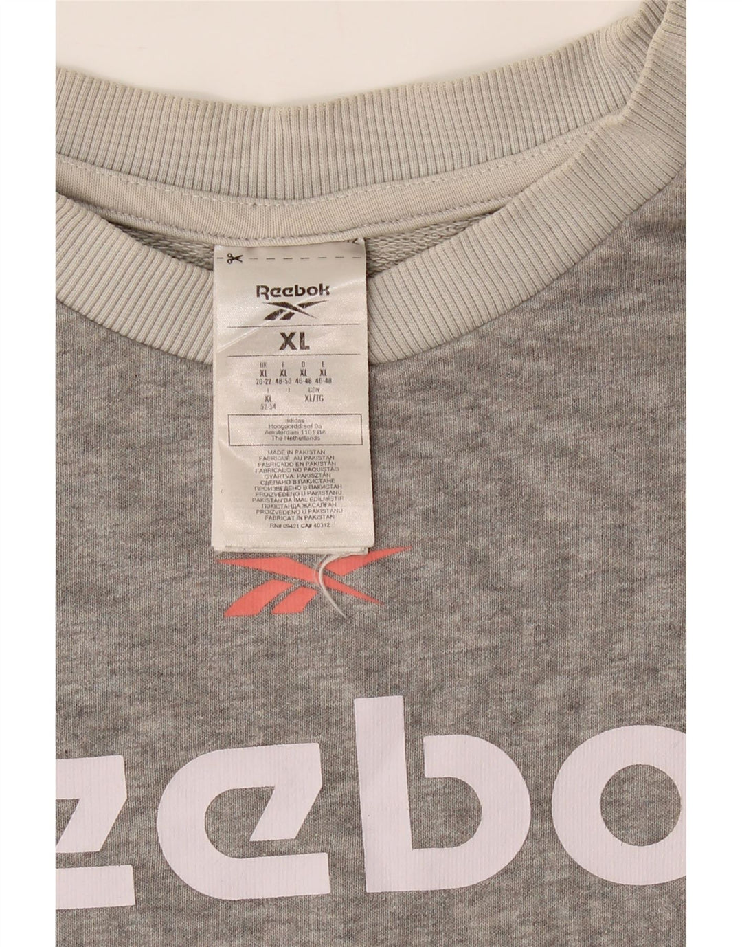 REEBOK Womens Oversized Crop Sweatshirt Jumper UK 20/22 XL Grey Vintage Reebok and Second-Hand Reebok from Messina Hembry 
