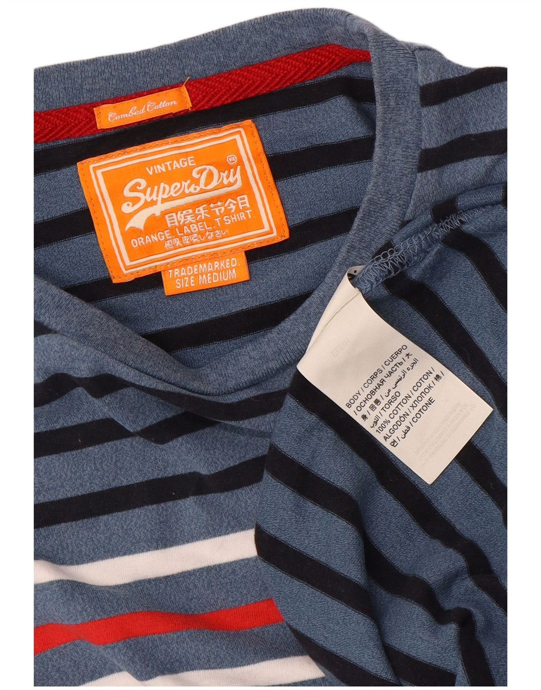 Ανδρικό μπλουζάκι Superdry Top Βαμβακερό μεσαίο μπλε ναυτικό ριγέ