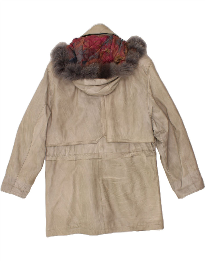 ECHTES LEDER Womens Hooded Leather Coat UK 16 Large Beige Leather Vintage Echtes Leder and Second-Hand Echtes Leder from Messina Hembry 