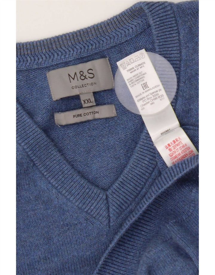 Ανδρικό πουλόβερ Marks & Spencer με V λαιμόκοψη 2XL Μπλε βαμβακερό