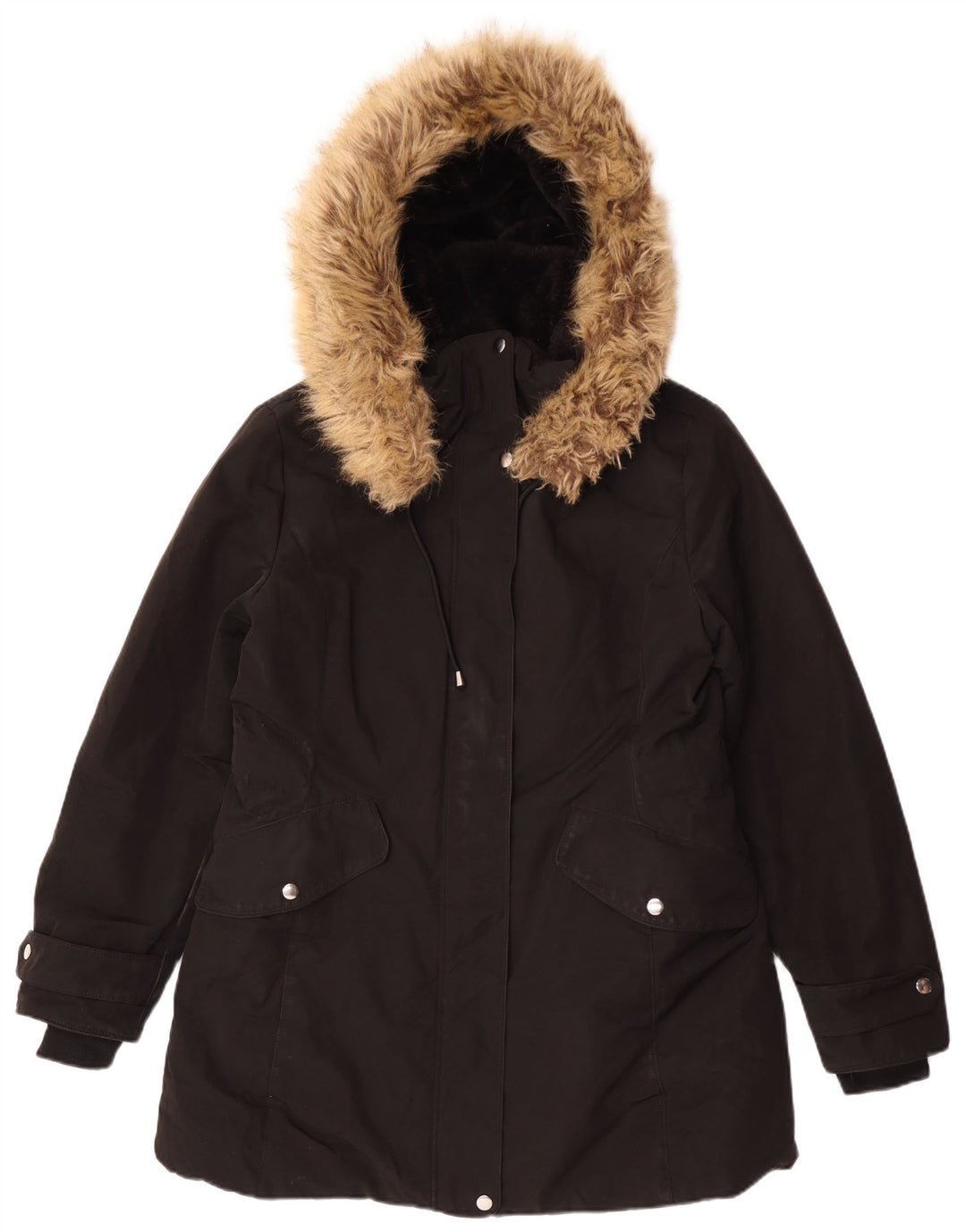 Zara Γυναικείο μπουφάν Parka με κουκούλα UK 18 XL Μαύρο Πολυεστέρας