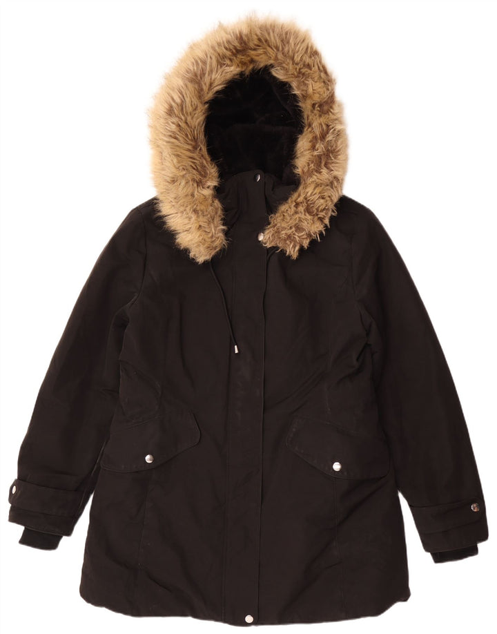Zara Γυναικείο μπουφάν Parka με κουκούλα UK 18 XL Μαύρο Πολυεστέρας