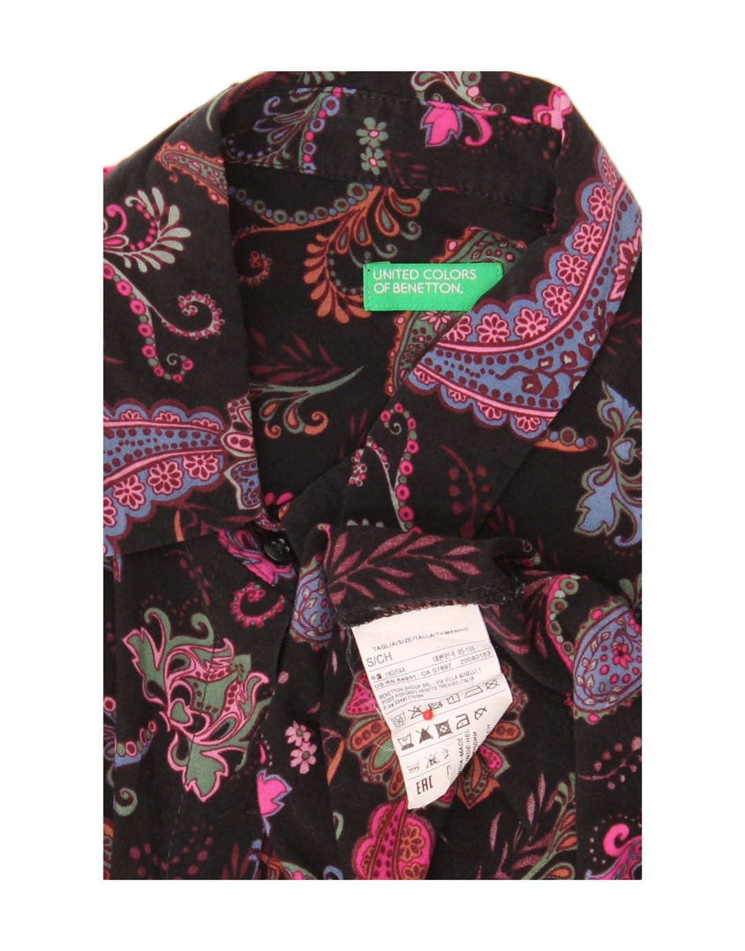 BENETTON Γυναικείο πουκάμισο UK 10 Small Black Paisley Modal