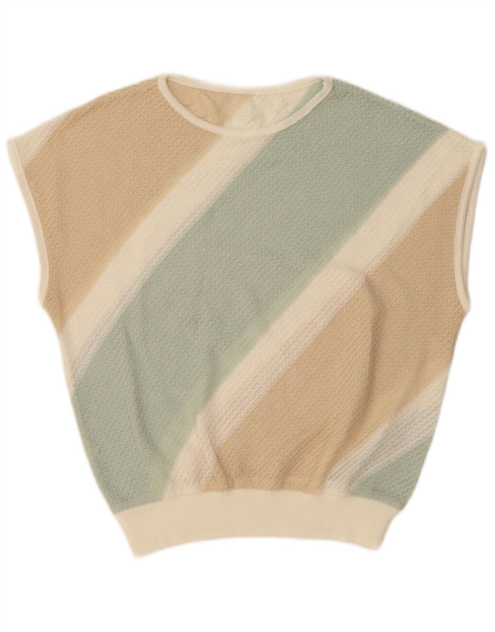 Γυναικείο γιλέκο VINTAGE Tank Top UK 16 Large Beige ριγέ