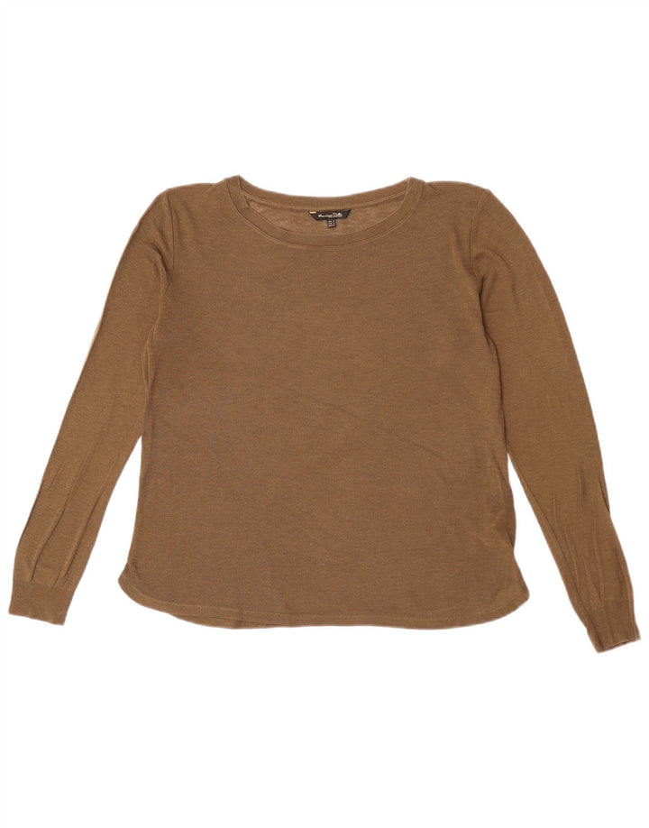 Massimo Dutti Γυναικείο πουλόβερ με λαιμόκαυστο UK 14 Medium Khaki Lyocell