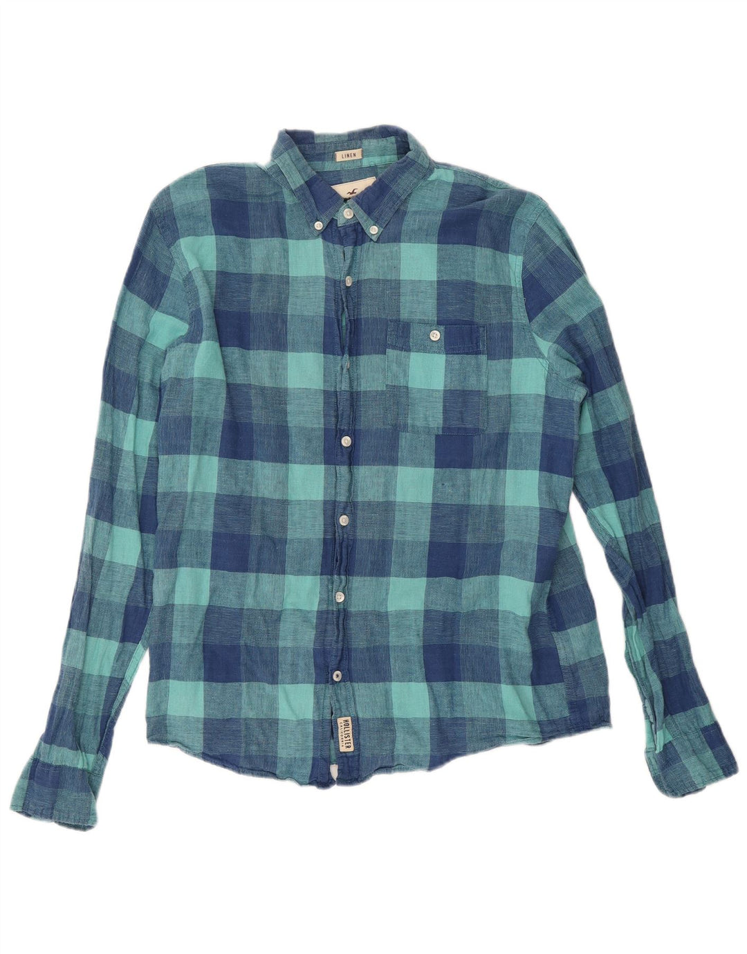 Ανδρικό πουκάμισο Hollister XL Μπλε λινό Check