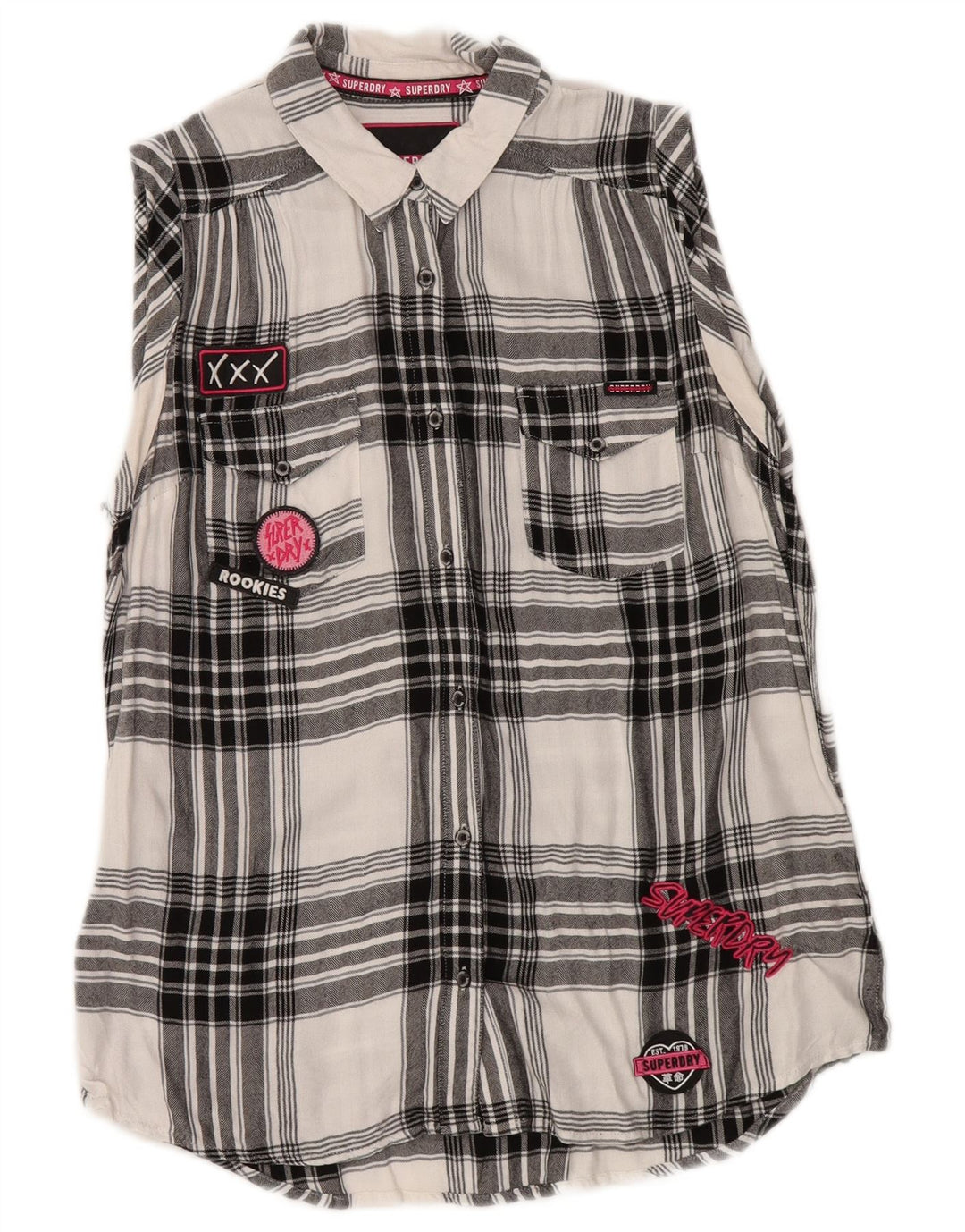 Superdry Γυναικείο φανελένιο πουκάμισο UK 14 μεσαίου μαύρου τσεκ βισκόζης