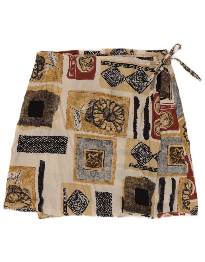 Vintage γυναικεία mini wrap φούστα W28 Μεσαίο πολύχρωμο συνονθύλευμα βισκόζη