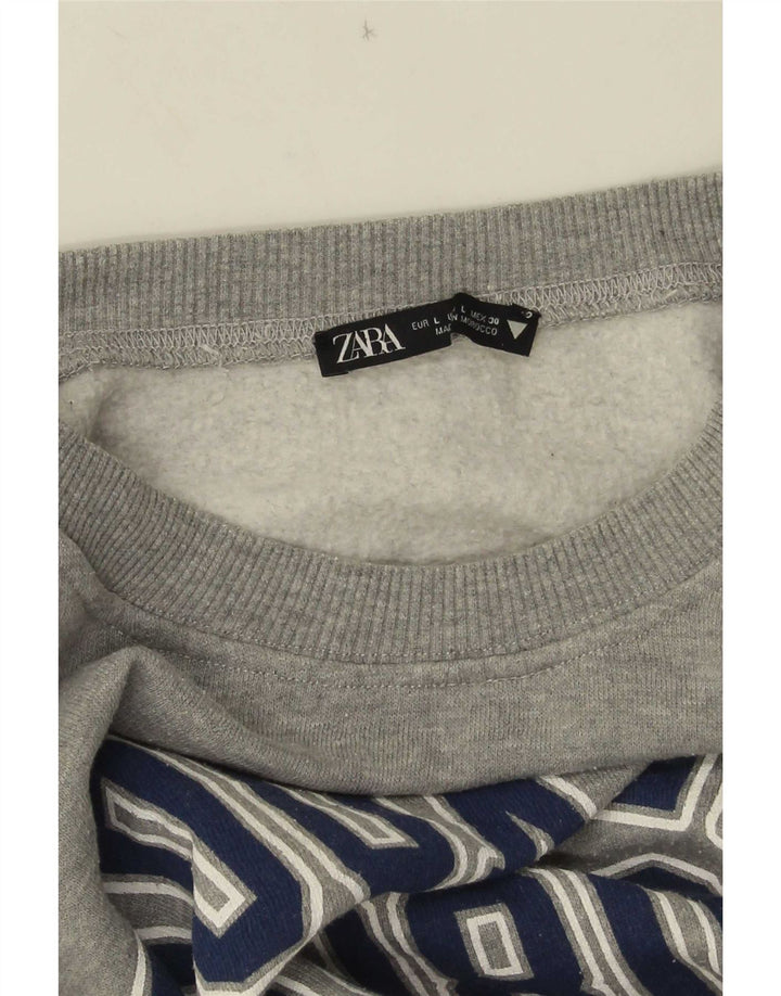 Γυναικεία Zara Crop Graphic Φούτερ μεγάλου μεγέθους Jumper UK 16 Large Grey