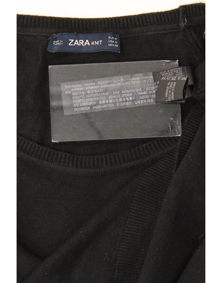 ZARA Γυναικείο πουλόβερ με λαιμόκοψη μεγάλου μεγέθους UK 14 Μεσαίο Μαύρο