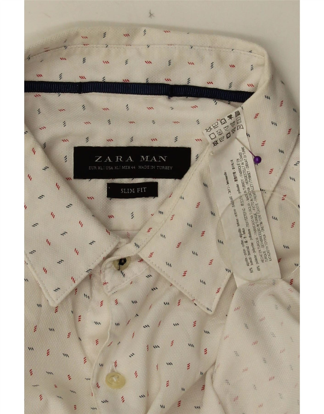 Ανδρικό πουκάμισο ZARA Slim Fit XL Λευκό βαμβακερό με στίγματα