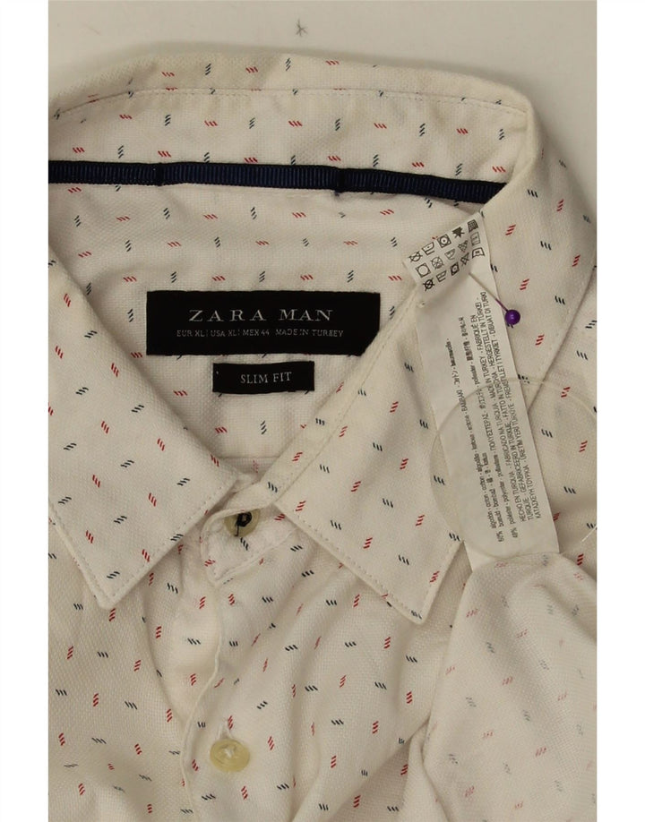 Ανδρικό πουκάμισο ZARA Slim Fit XL Λευκό βαμβακερό με στίγματα