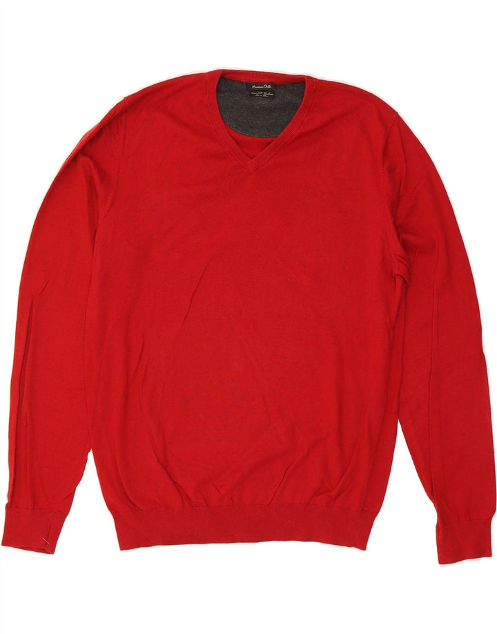 MASSIMO DUTTI Mens V-Neck Jumper Sweater Large Red Cotton Vintage Massimo Dutti and Second-Hand Massimo Dutti from Messina Hembry 