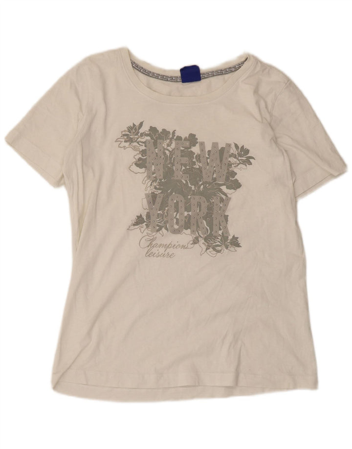 Champion Γυναικείο γραφικό T-Shirt Top UK 14 Medium White