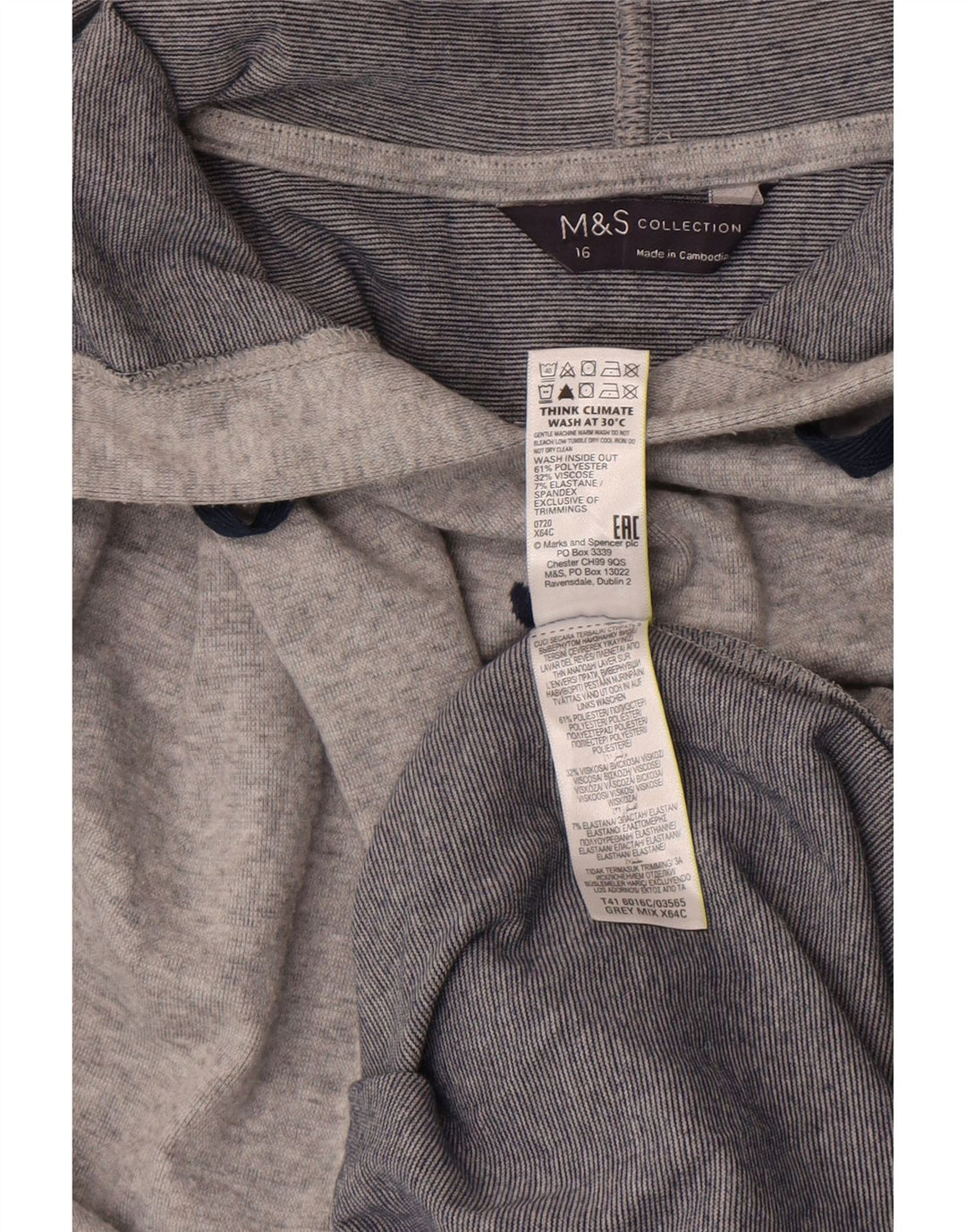Marks & Spencer Γυναικεία γραφικά υπερμεγέθη Hoodie Jumper UK 16 Large Grey