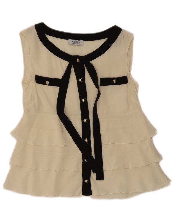 Moschino Γυναικεία Αμάνικη Crop Μπλούζα Τοπ UK 8 Small White Silk