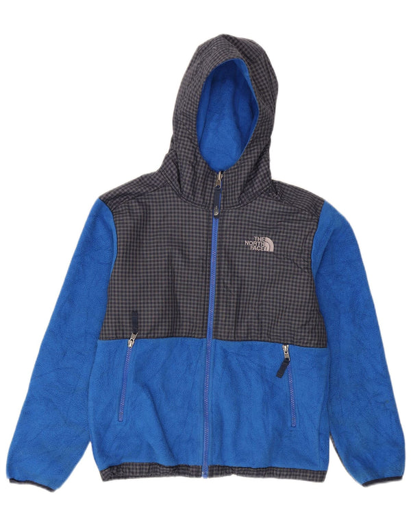 The North Face Boys Hooded Fleece Jacket 10-11 Years Medium Blue Check