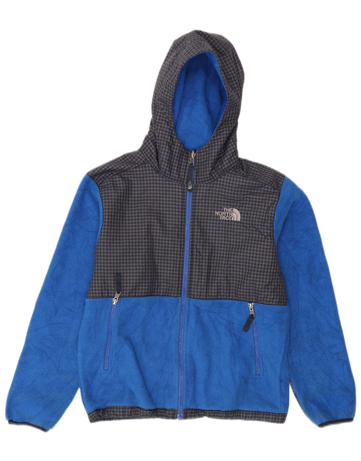 The North Face Boys Hooded Fleece Jacket 10-11 Years Medium Blue Check